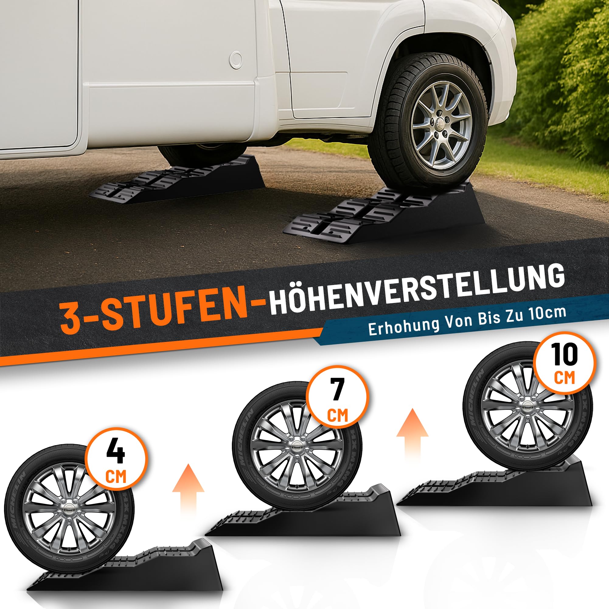 Auffahrkeile für Wohnmobil, 5 t Stufenkeile 2 Stück mit Tragetasche (Schwarz), Stabil & Leicht für Camping, Auffahrkeile für unebene Untergründe