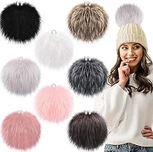SIQUK 8 Pieces Pom Poms for Beanies 15 cm Artificial Fur Pompoms Faux Fur Pompoms Balls with Elastic Bow for Bags Hats Keychains Scarves Gloves