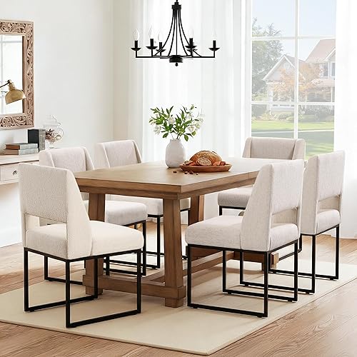 Miniatura 5 de Zesthouse Juego de 2 sillas de comedor tapizadas, modernas sillas decorativas sin brazos para sala de estar, sillas de comedor de tela de lino beige