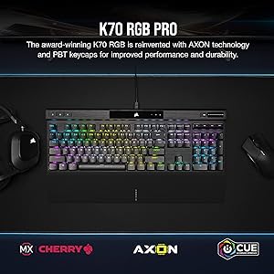 Corsair K70 RGB PRO Mechanical Wired Gaming Keyboard Cherry MX Brown Tactile Switches 8,000hz Hyper-Polling PBT Double-Shot Keycaps iCUE Compatible PC, Mac, Xbox QWERTY NA Black