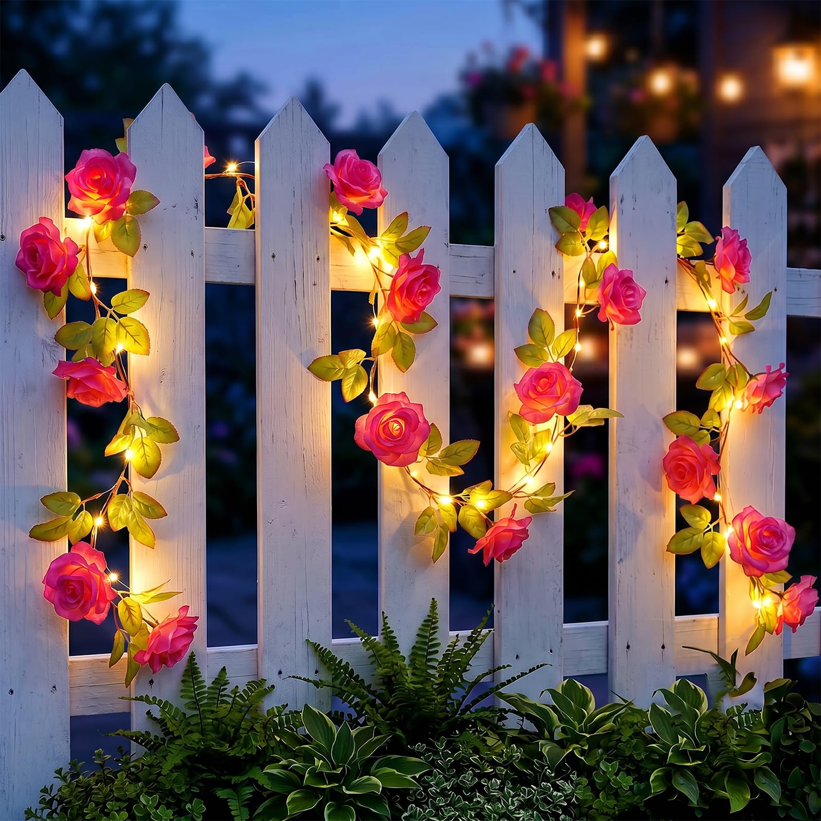 Fohil String Lights Indoor 40LED 2.2m Fake Rose Fairy Lights Battery Operated, Artificial Flower Ivy Garland, LED Ivy Vine String Lights Waterproof Decoration for Room Garden Balcony Wedding Party
