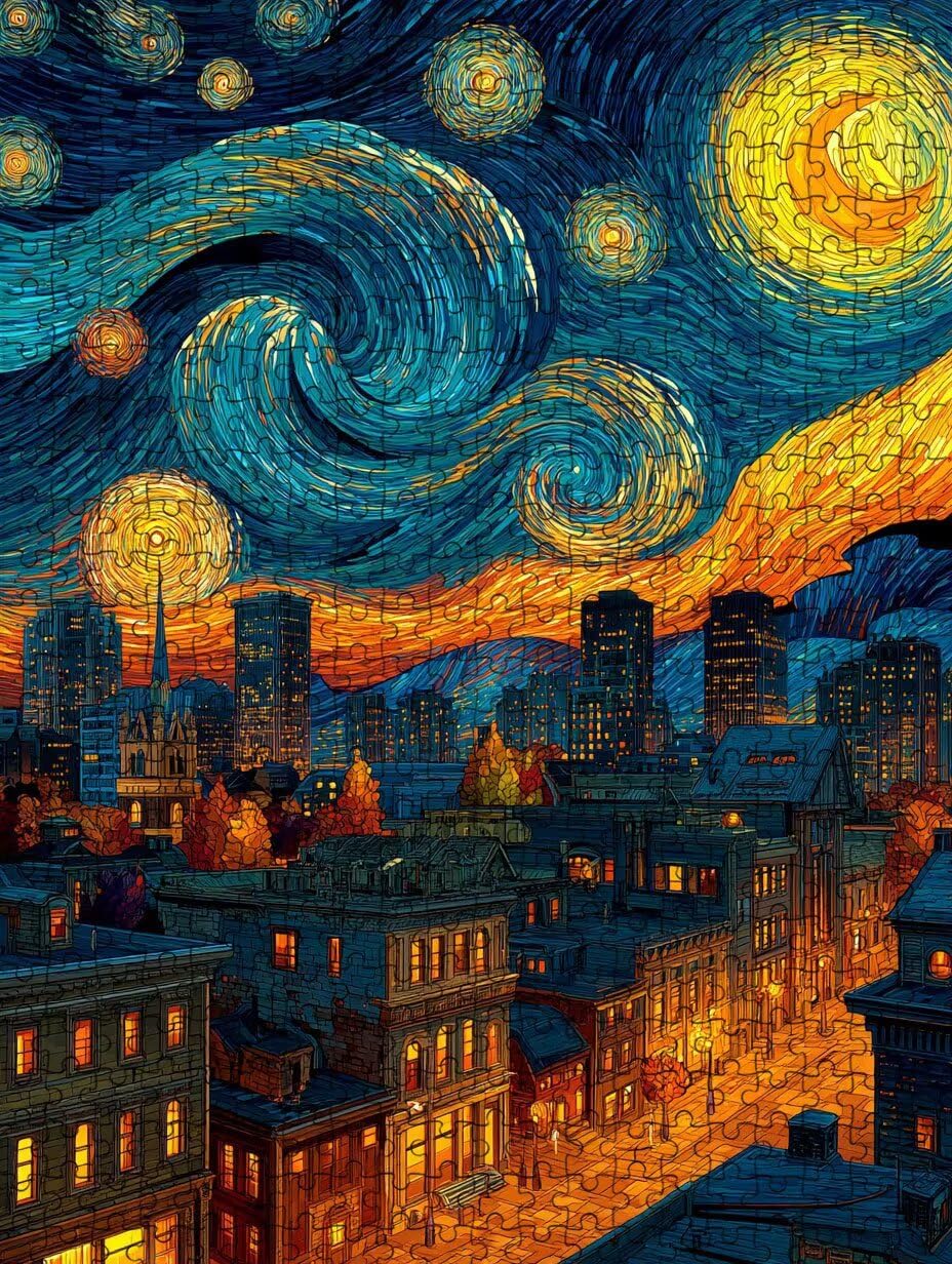 Ciudad De La Noche Estrellada Puzzle 4000 Piezas, Rompecabezas Adultos Puzzle, Desafiante Puzzles de Decoración Juego de, Juego Educativo para Toda la Familia, para Regalo Decoración FNKL7-1065