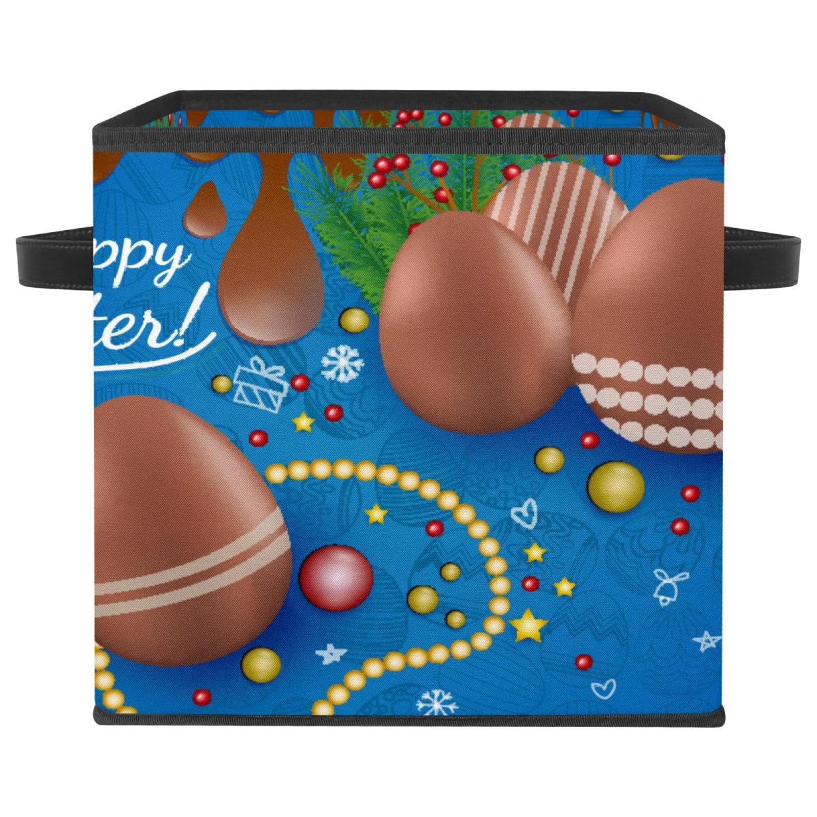 Boîte de rangement pliable cube motif œuf de Pâques au chocolat en tissu avec poignées
