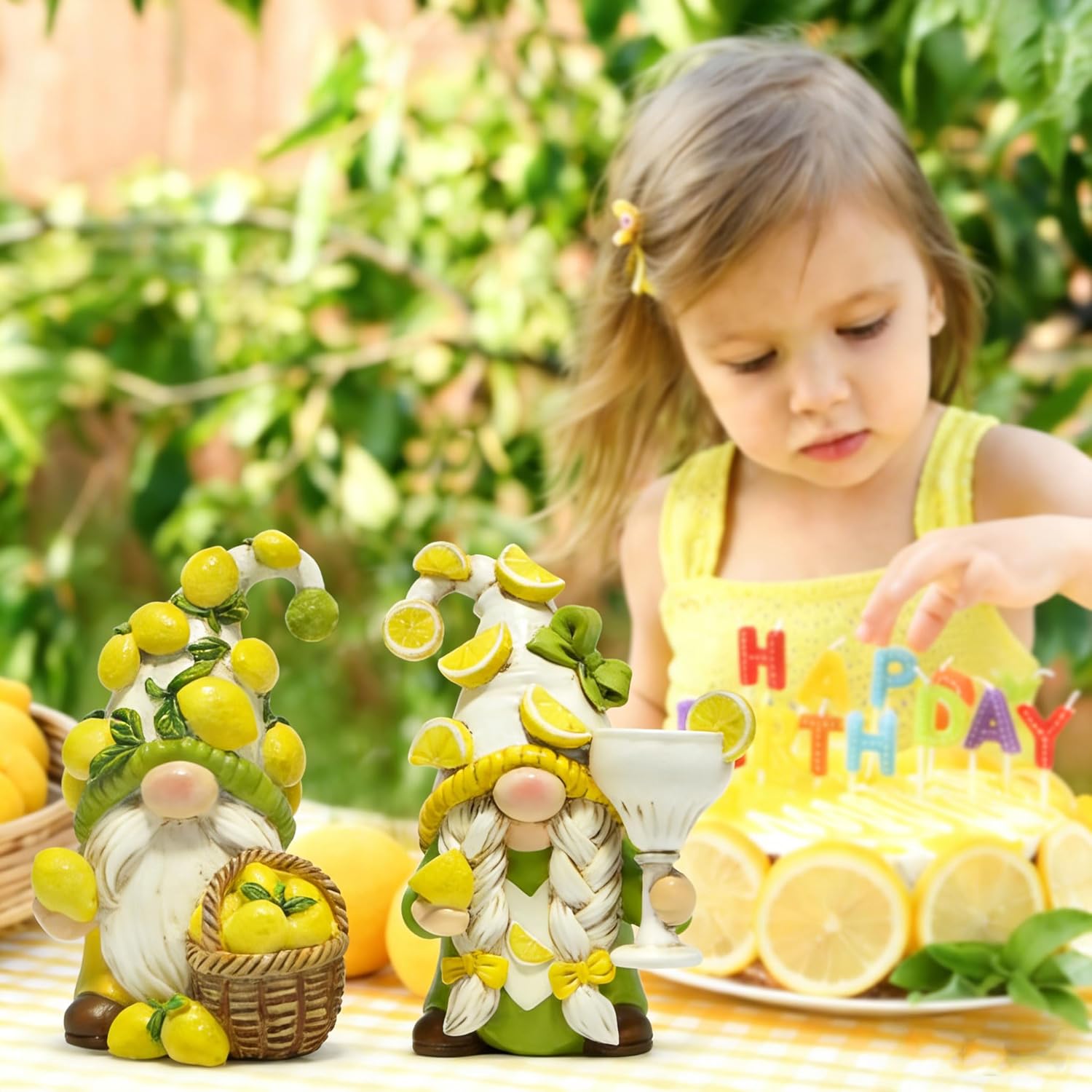 Hodao Lemon Decor Garden Gnomes Set -2PCS Mediterranean Deco Figurines, Lemon Party Decoration for Kitchen, Living Room, Shelf, Home Office Tiered Tray - Cute Gnome Gift - Image 4