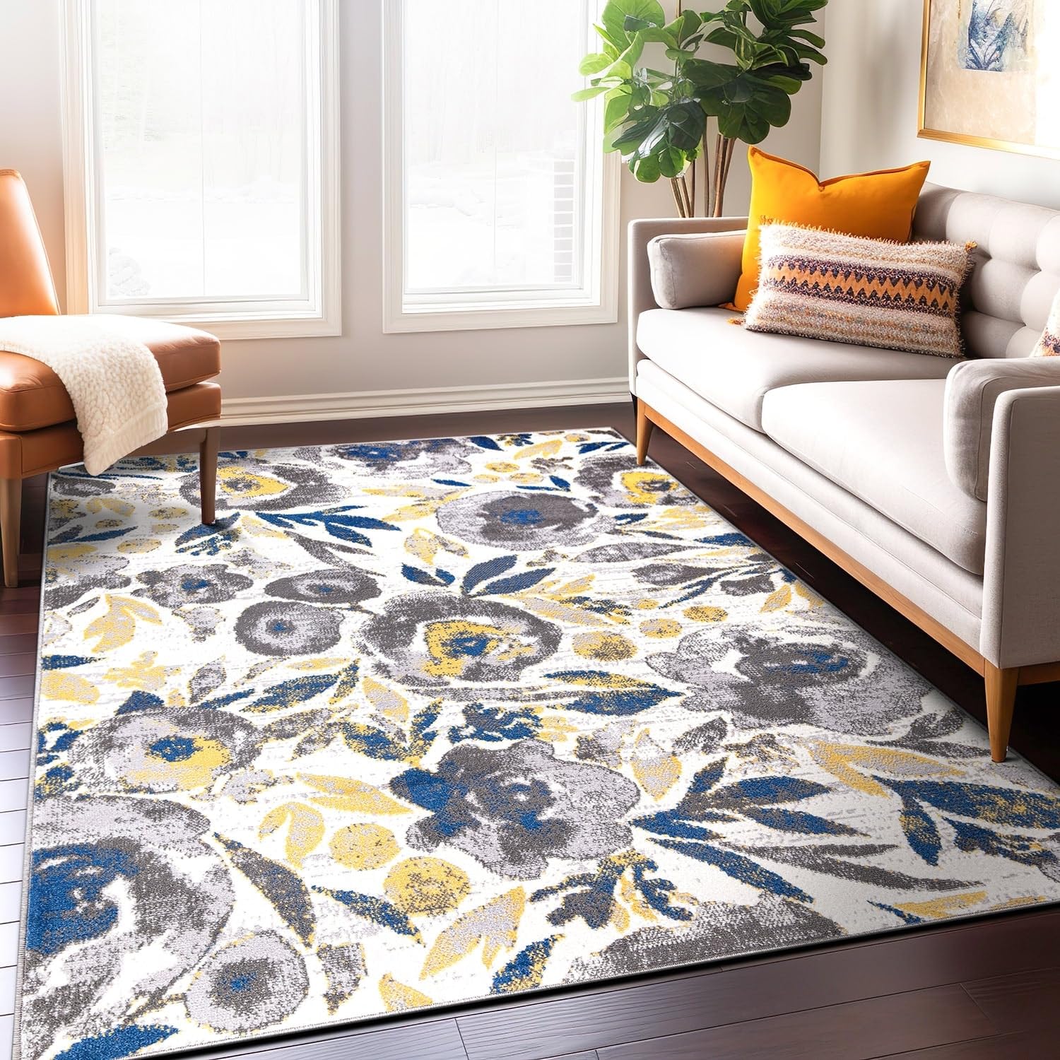 Vintage Modern Floral Area Rug 7'10"x10' 8' x 10', 8' Runner Indoor Living Room, Bedroom, Dining Room Rectangle