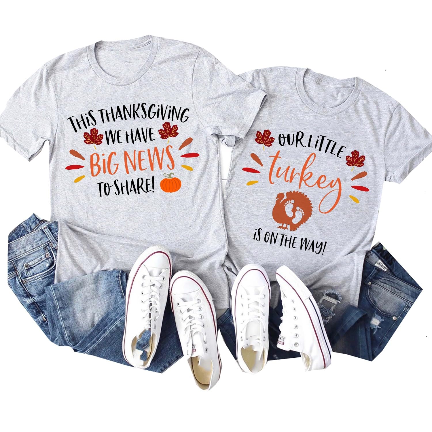 Couples Thanksgiving Pregnancy Announcement Shirts, Our A Little Turkey is On The Way Shirt, Thanksgiving Pregnancy Couples Shirt, Thanksgiving Baby Reveal Mom Dad to Be Shirt Multicoloured