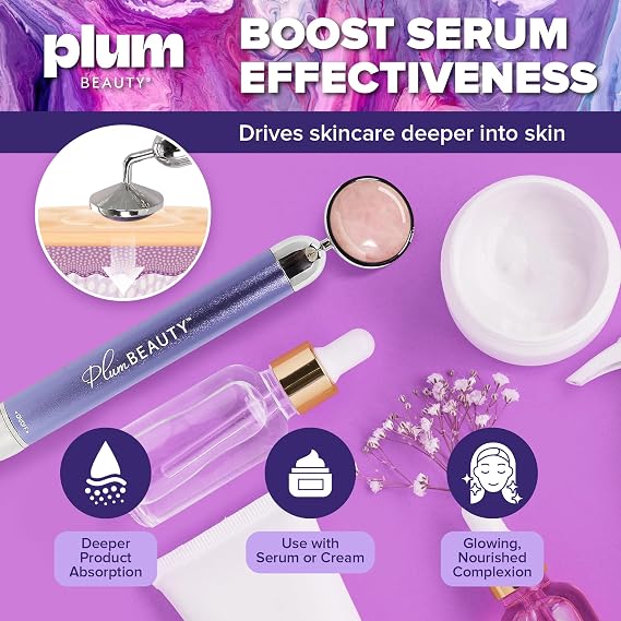 Plum Beauty Rose Quartz Face Massager Tool - Electric Face Roller for Skin | Vibrating Facial Massager for Toning, Lifting, Skincare, Facial Roller Vibration Tool for Daily Beauty Routine