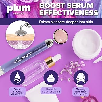 Plum Beauty Rose Quartz Face Massager Tool - Electric Face Roller for Skin | Vibrating Facial Massager for Toning, Lifting, Skincare, Facial Roller Vibration Tool for Daily Beauty Routine