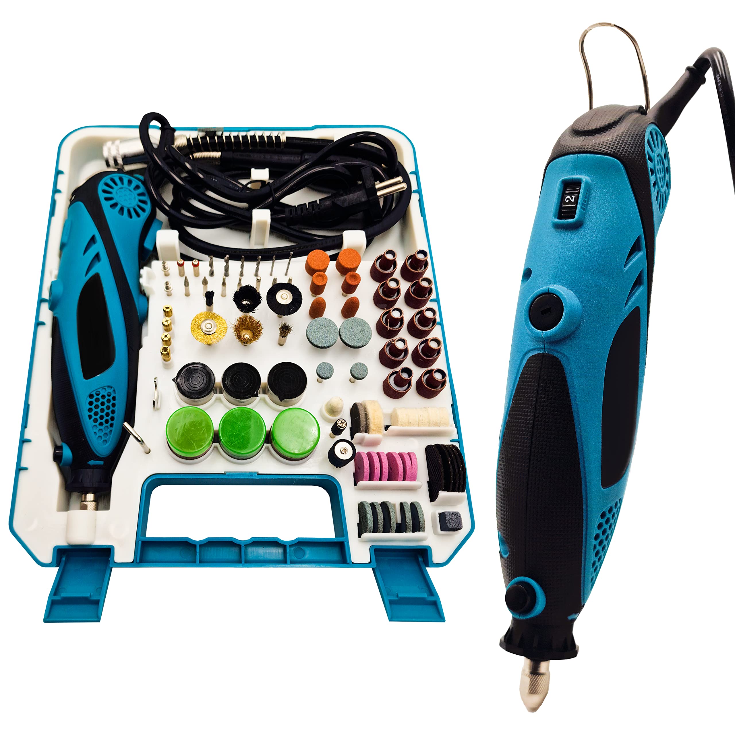 MAKA Trapano Multifunzione 6 Velocità con 211 Pezzi per Levigare Incidere e Perforare Mini Smerigliatrice 135W 23cm Lunghezza (211 pcs 135W)