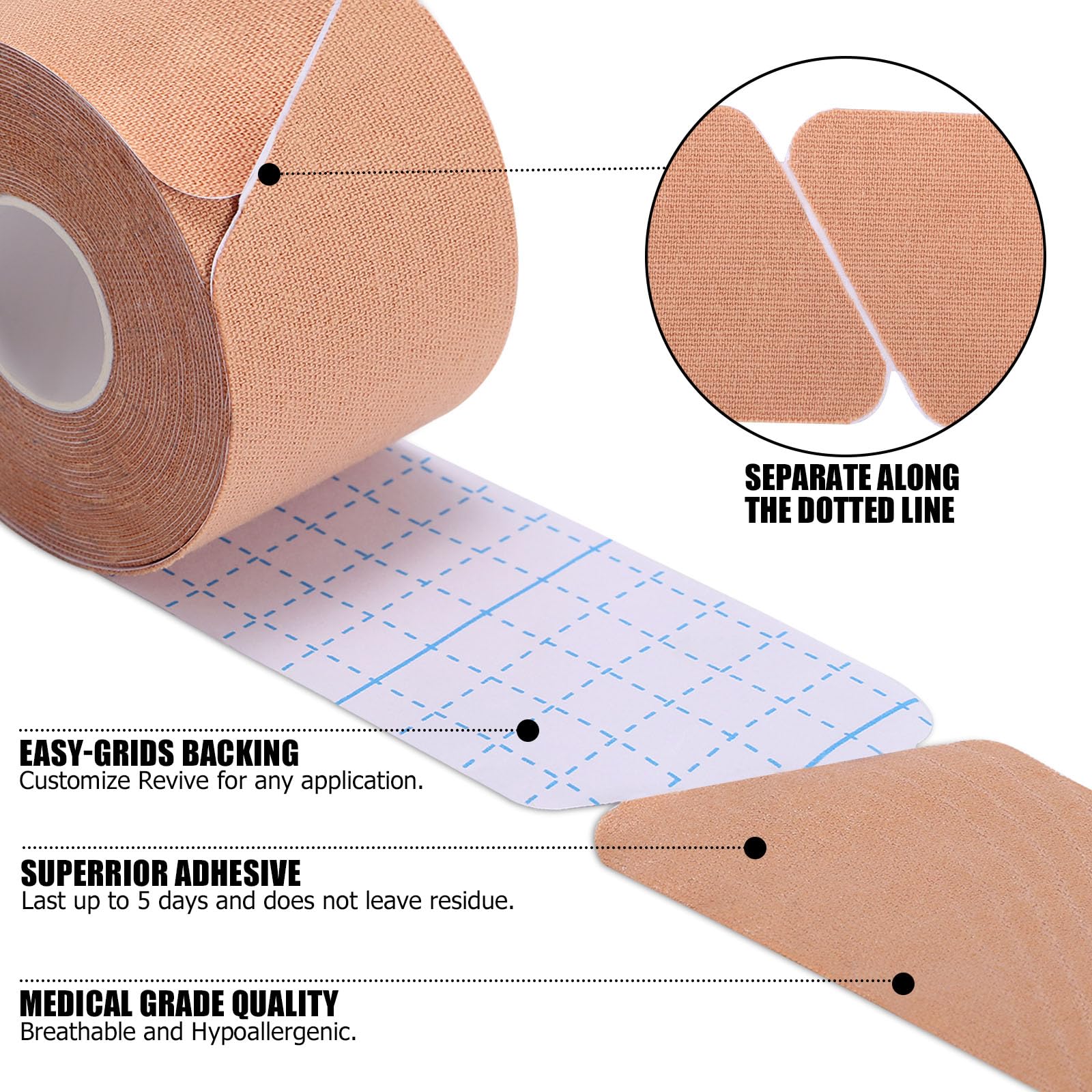 Kinesiology Tape Precut, Sports Tape Athletic Kinesiology, 4 Rolls 80 Precut Strips, Waterproof Breathable Latex-Free Elastic Muscle Tapes for Ankle Wrist Knee Pain Relief & Injury Prevention - Beige