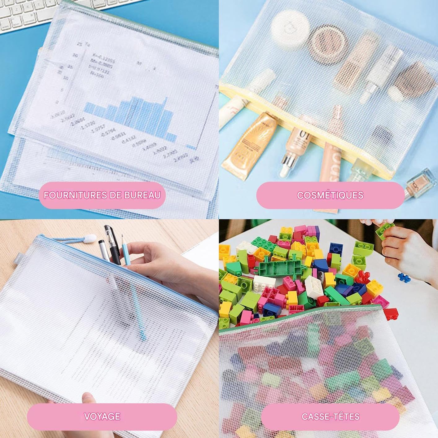 Buste Trasparenti Con Zip 5 Pezzi Organizer Impermeabile Trasparente | Buste A4 con Cerniera Portapenne per Scuola, Cancelleria, Ufficio, Documenti, Giochi da Tavolo, Puzzle e Viaggio