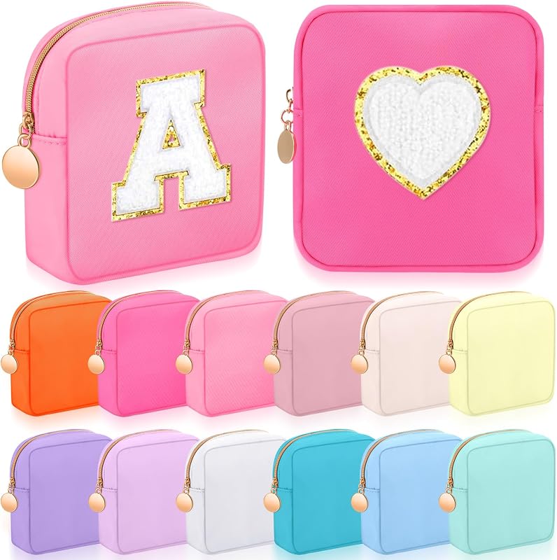 Kacctyen Pacote com 12 necessaires quadradas pequenas de nylon com zíper, 12 x 13 x 5 cm, cores variadas