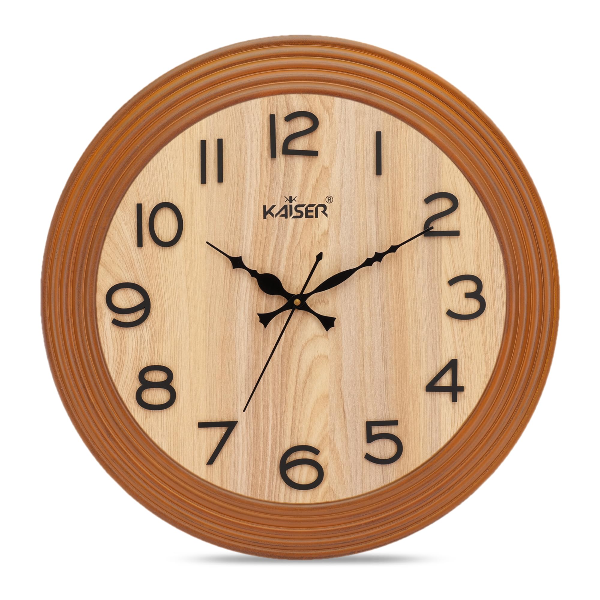 KAISER 16 Inch Quartz Wall Clock - Non-Ticking Silent Movement Clock for Home & Office (Brown)