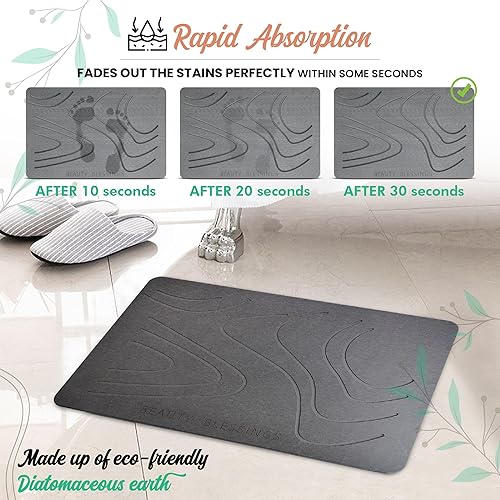 Miniatura 2 de BEAUTY BLESSINGS Tapete de baño de piedra súper absorbente, antideslizante y fácil de limpiar, tapete de baño de tierra de diatomeas para baño,
