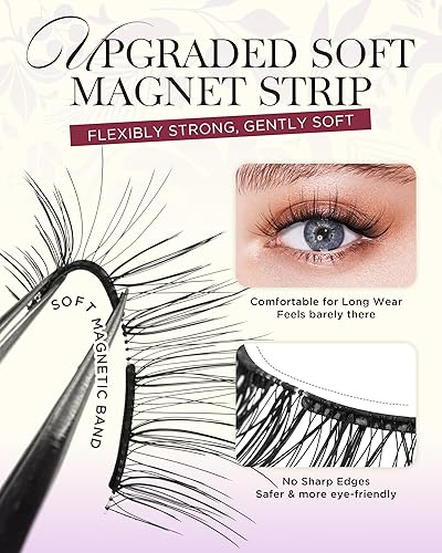 Miniatura 3 de BEYELIAN Pestañas magnéticas de rizo D, pestañas suaves de visón sintético con volumen 3D, MAGIC-N5