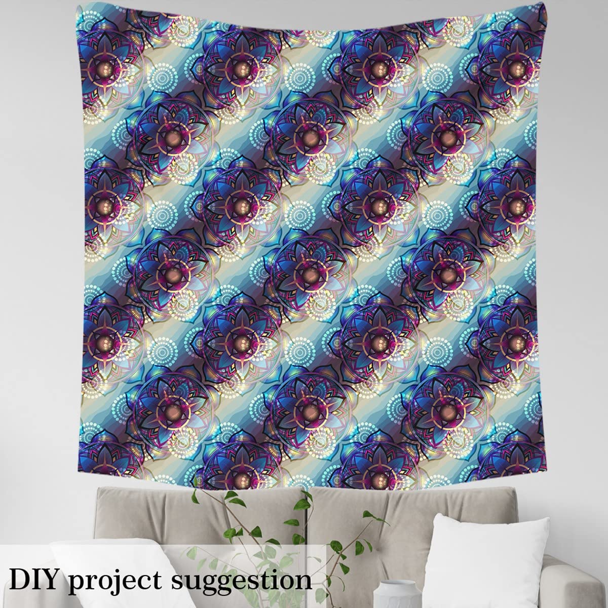 Tkanina boho mandala, tkanina w stylu boho, tkanina hipisowska, mandala, do projektów domowych, egzotyczna kwiatowa tkanina na zewnątrz, 3 metry, dł. 276 x szer. 150 cm, kolorowa