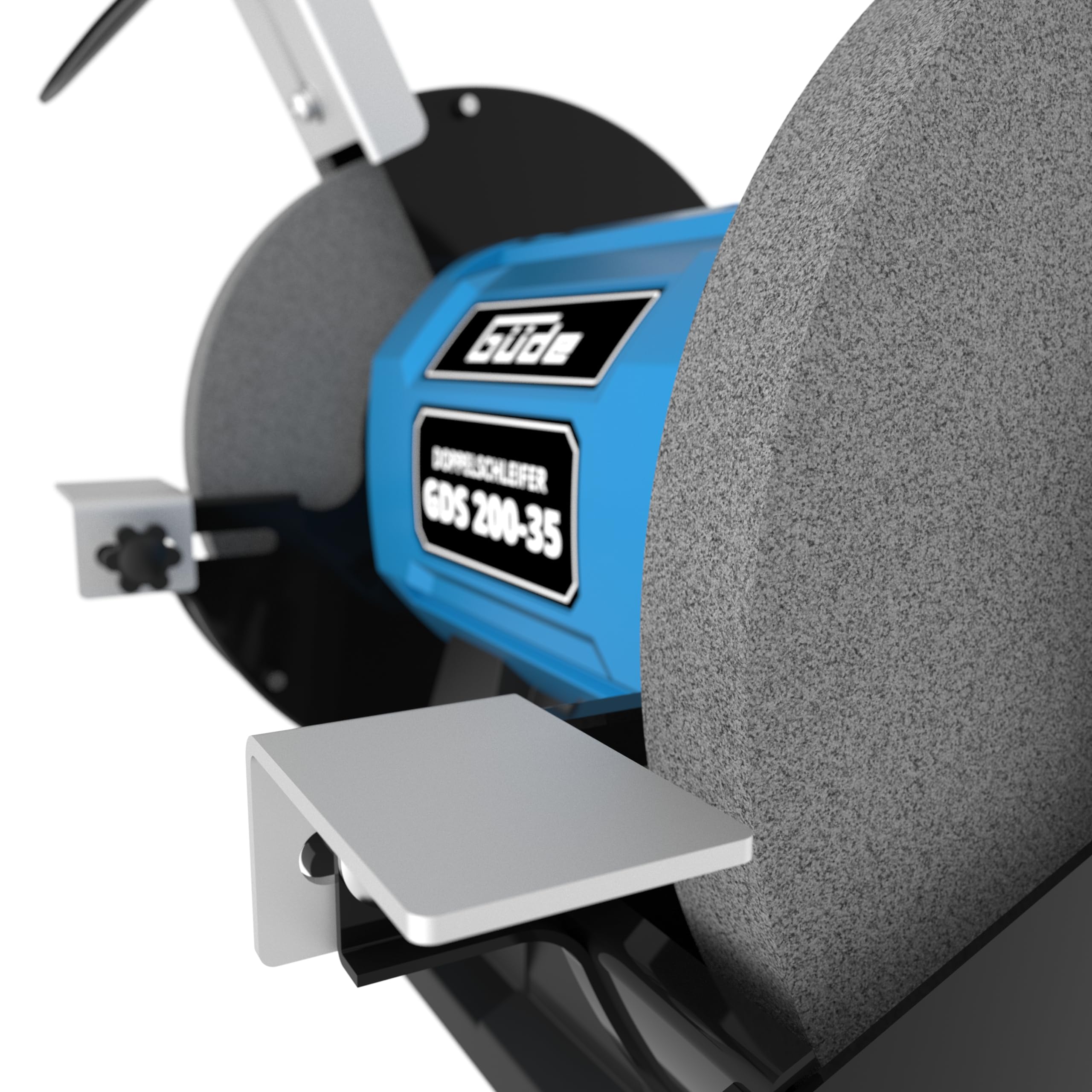 Güde GDS 200-35 - Lijadora doble (350 W, 2980 1/min de velocidad del motor, disco de lijado grueso y fino 36|60 K, diámetro de 200 mm, pie de máquina estable, eje de lijado con rodamiento de bolas,