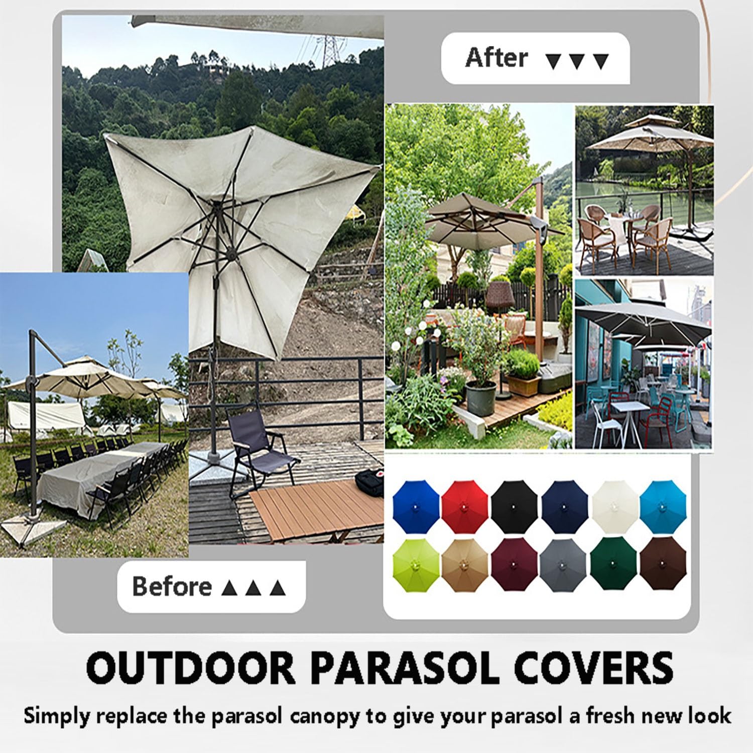 Auvent de Remplacement pour Parasol Déporté, 2.5x2.5m 3.0x3.0m 8 Baleines Carré Housse De Rechange pour Parasol jardin，Extérieur Toile de Parasol pour Jardin, Terrasse, Marché(Gris,2.5mx2.5m)