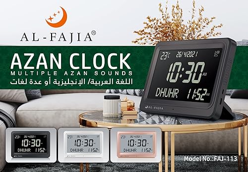 Vista 4 de Qsnmieo Azan - Reloj de pared y escritorio islámico con 8 sonidos de oración Azan (Blanco)