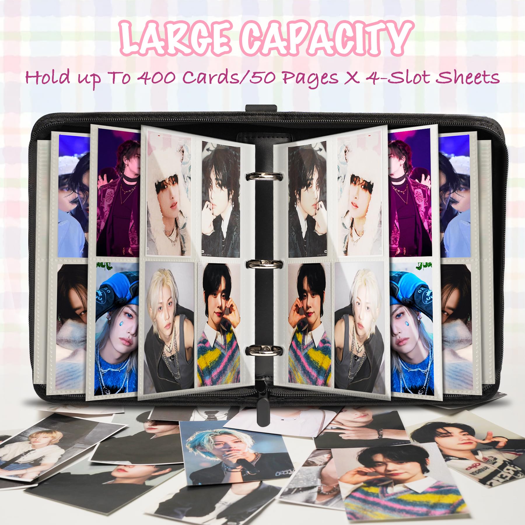 Stray Rose Photocard Binder, SKZ Dessin Animé Mignon Photocards Holder, Skzoo Cartes Album à Collectionner 400 Pochettes, Cadeaux Kpop pour STAY