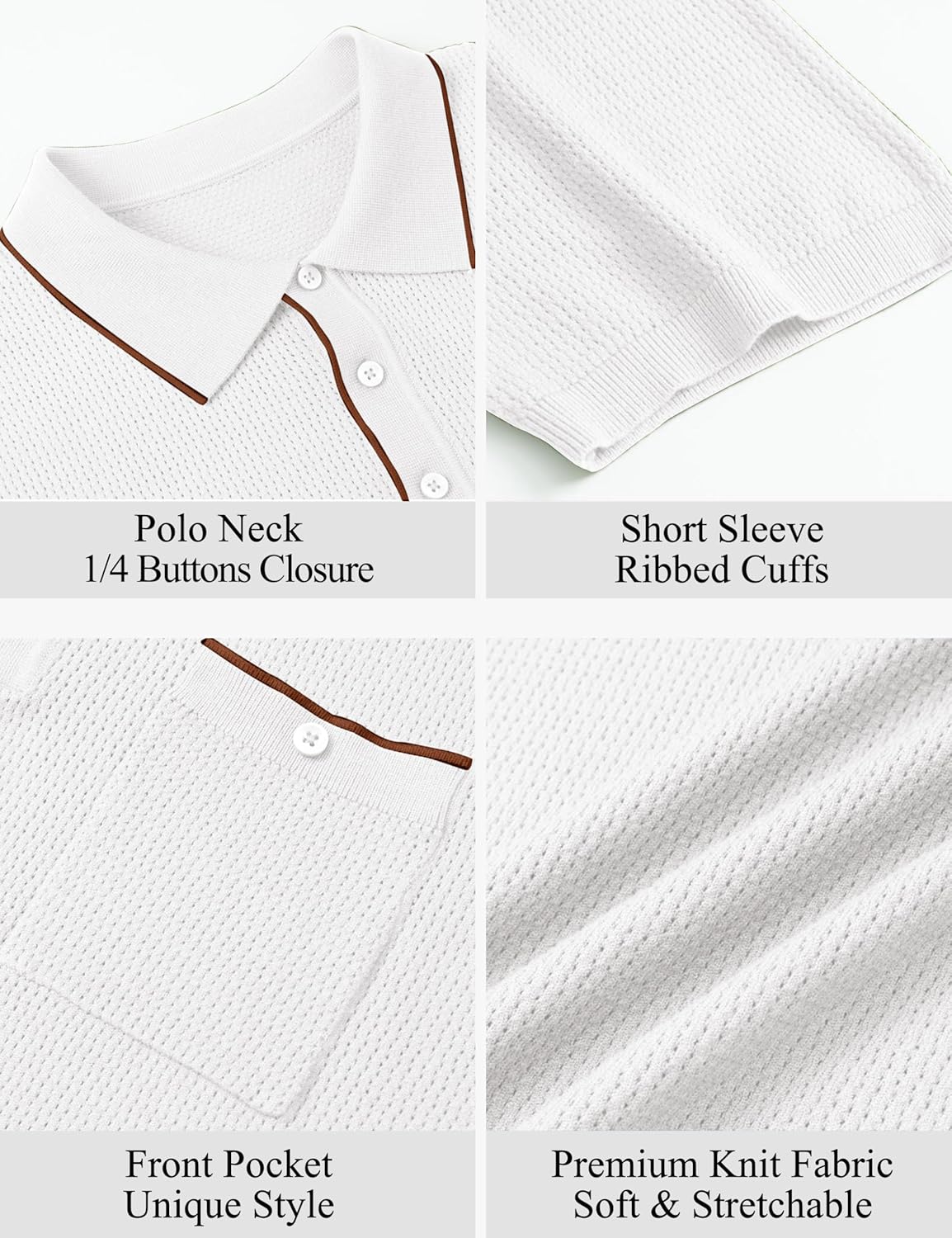 Cotrasen Mens Casual Knitted Polo Shirts Short Sleeve Collared Knit T Shirts Summer Golf Shirts with Pocket - Image 5