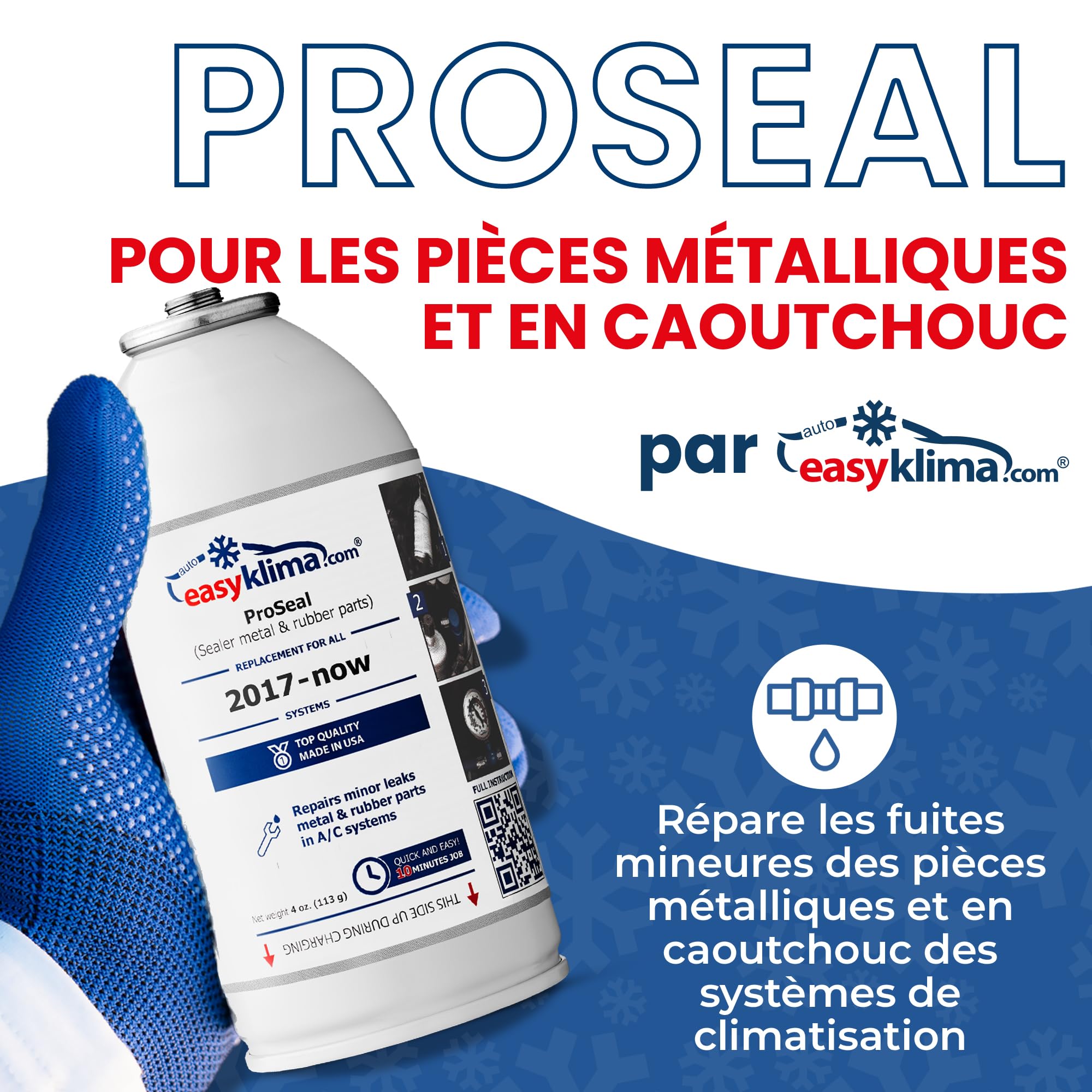 EasyKlima ProSeal Réparation des fuites de climatisation - Mastic non toxique pour les éléments métalliques et en caoutchouc - À faire soi-même, rapidement et facilement - À utiliser avant d'utiliser