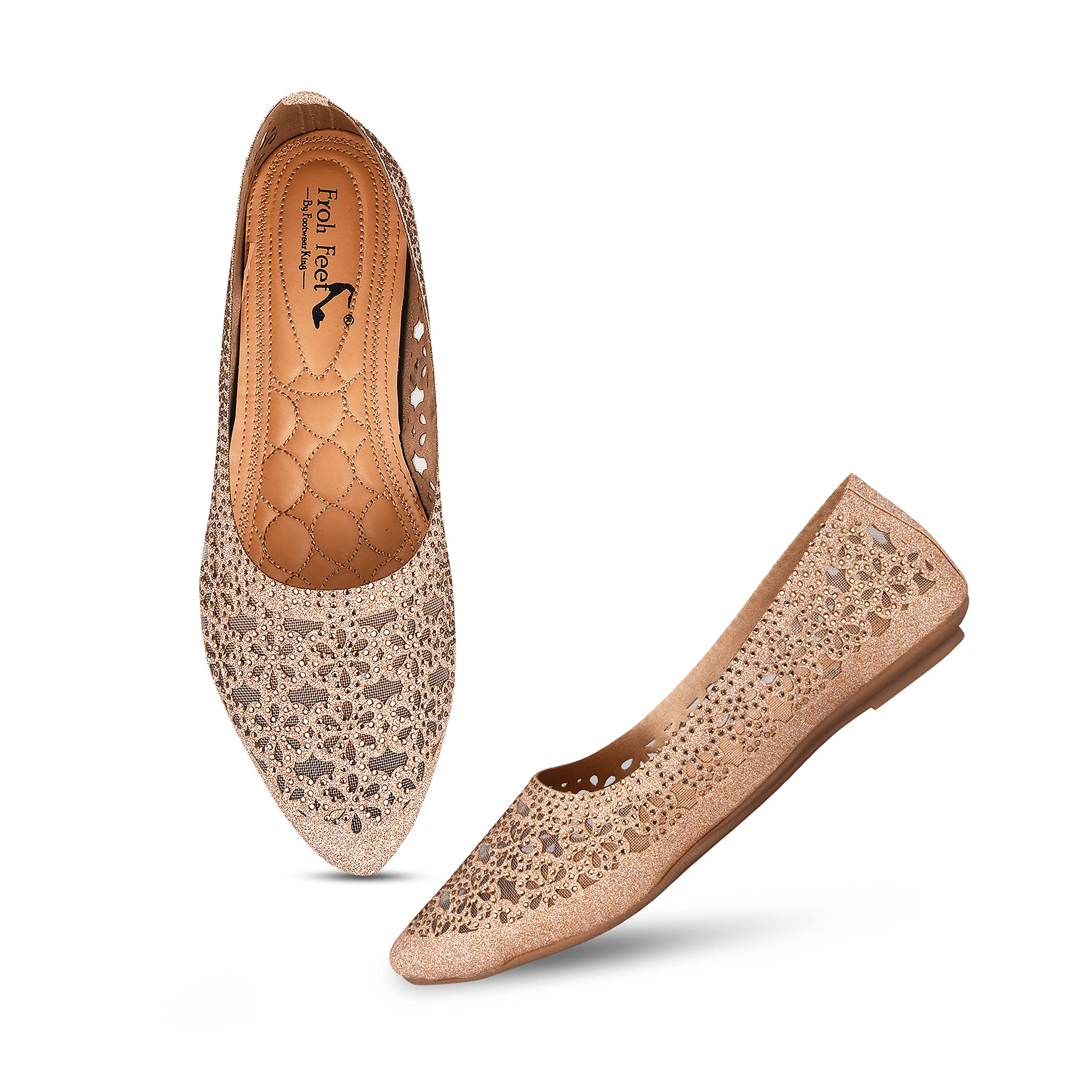 FROH FEET Rose Gold Soft Stylish Casual Comfortable Flat Bellies Shoes for Women Ladies Ballerinas (B0BK4ZXVGT) Amazon Price History, Amazon Price Tracker