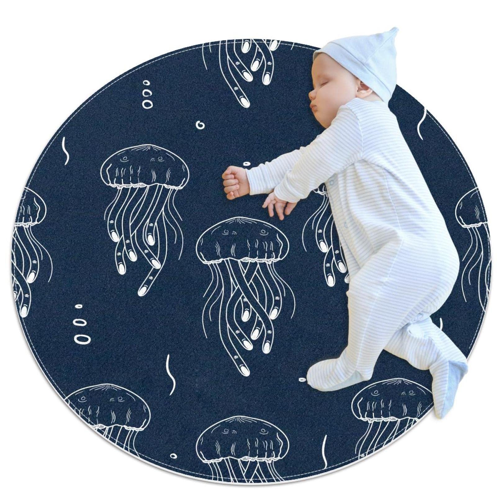 Tapis de salle de bain motif méduse 1m | Tapis rond antidérapant