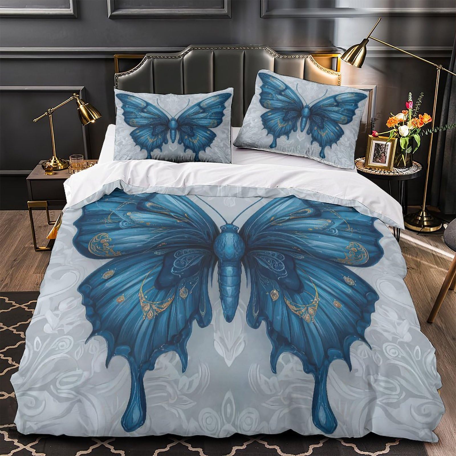 Drap de couette microfibre respirant 200x200cm housse motif vintage bleu
