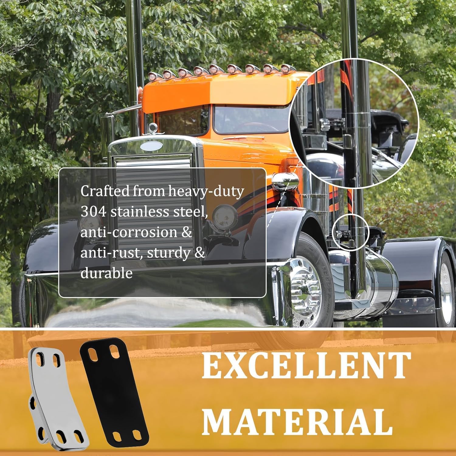 2 Pcs Stainless Steel Peterbilt Lower Cab Exhaust Stack Bracket 359 379 14-12998 21299