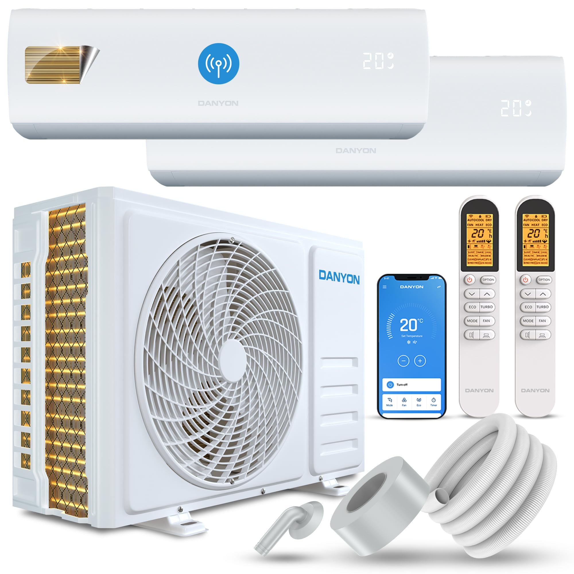 Danyon Multisplit Klimaanlage 2 Innengeräte - 18000 BTU - 5,2 kW, sehr leise & energiesparend, Smart Home, Inverter Klimagerät mit Heizfunktion, WiFi und App, Splitgerät vorgefüllt