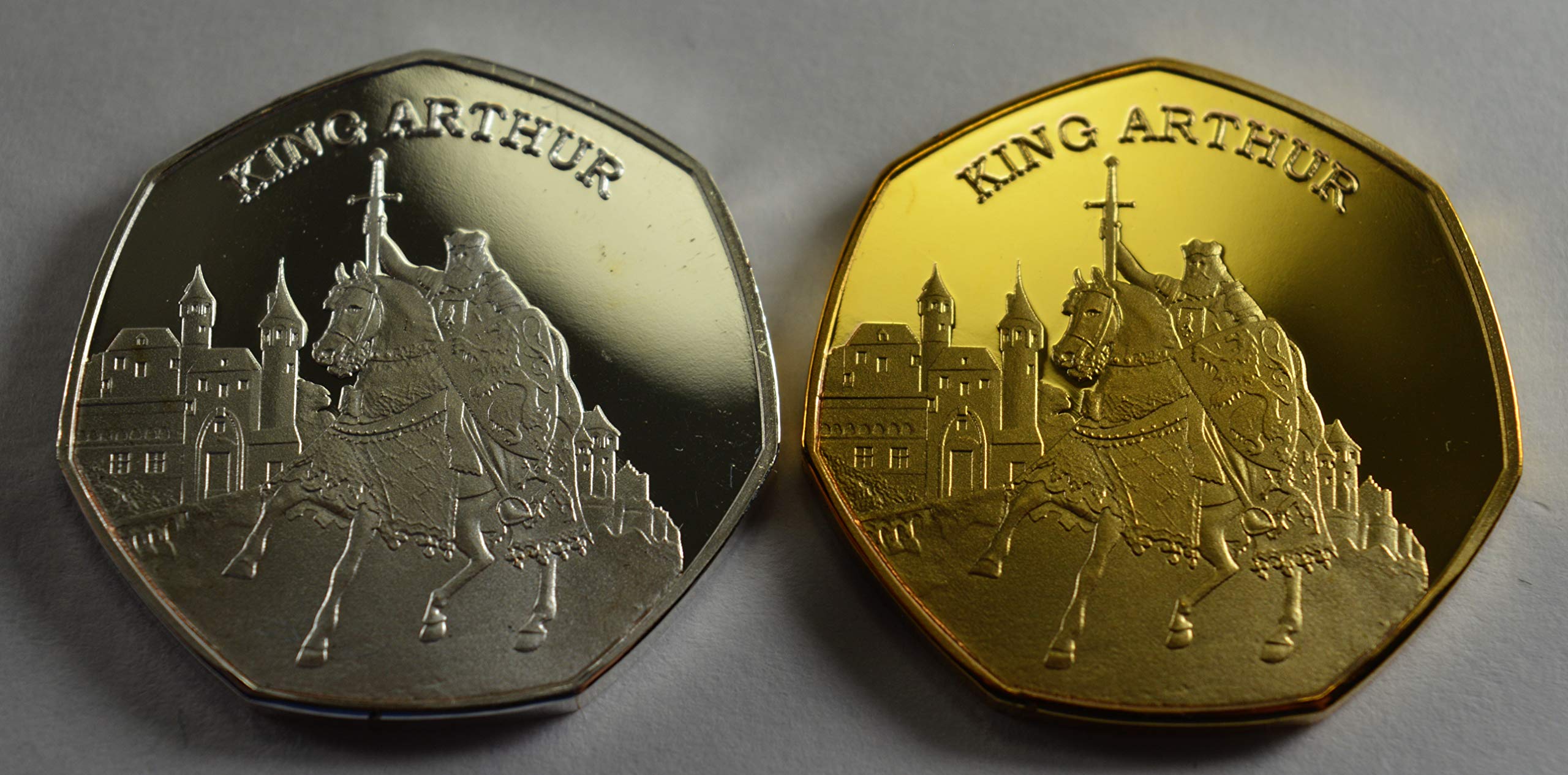 The Commemorative Coin Company Gold/Silver Pair Of King Arthur, Excalibur 24Ct & .999 Commemoratives The Sword In The Stone, Camelot Albums/Collectors