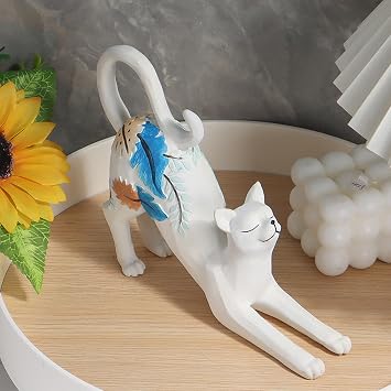DESHINTKE Cat Stretching Resin Statue, Gifts for Cat Lover, Resin Cat Figurine Sculpture Home Decor