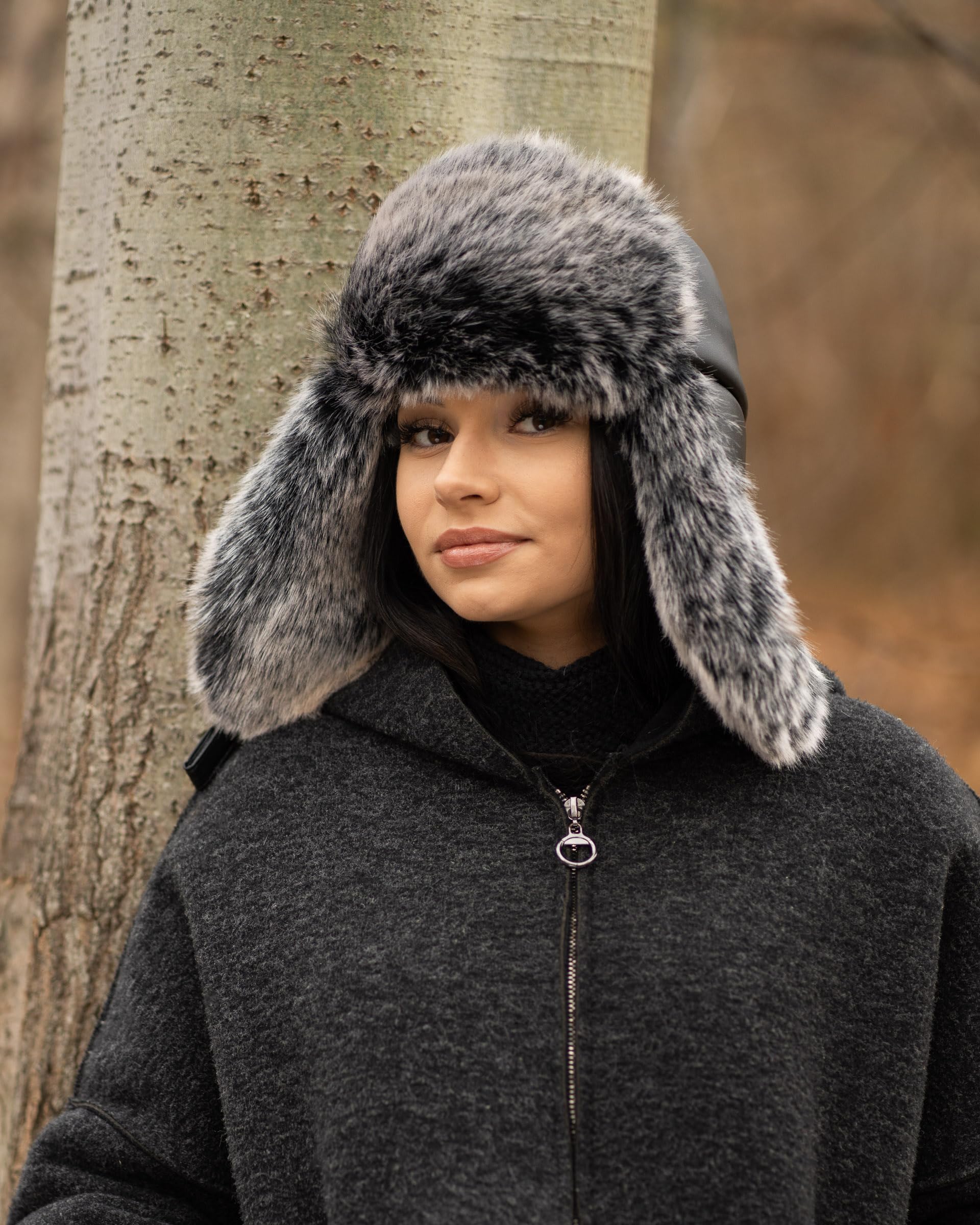 Futrzane Gorro de Aviador de Cuero - Sombrero Ruso - Gorra con Orejeras Mujer