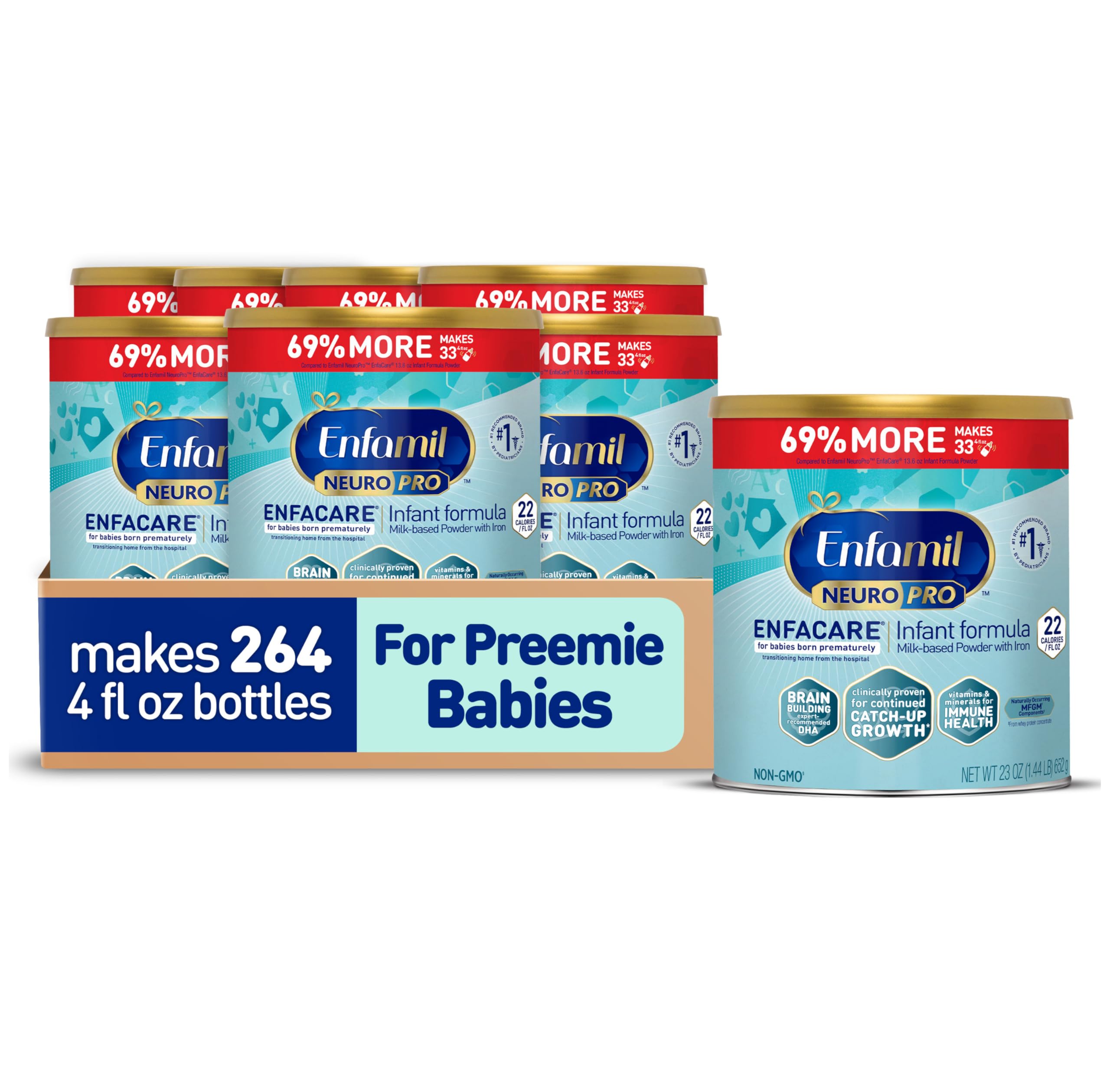EnfamilNeuroPro EnfaCare High Calorie Premature Baby Formula, Milk-Based with Iron, Brain-Building DHA, Vitamins & Minerals for Immune Support, easy-to-digest proteins, Baby Milk, 23 Oz Can, 4 Count