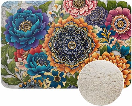Abstract Flowers Bath Rugs Microfiber Bathroom Mat Soft Plush Shaggy Shower Mat for Bathroom Fluffy Comfortable Water Absorbent Carpet Non-Slip Machine Washable 20"X30"