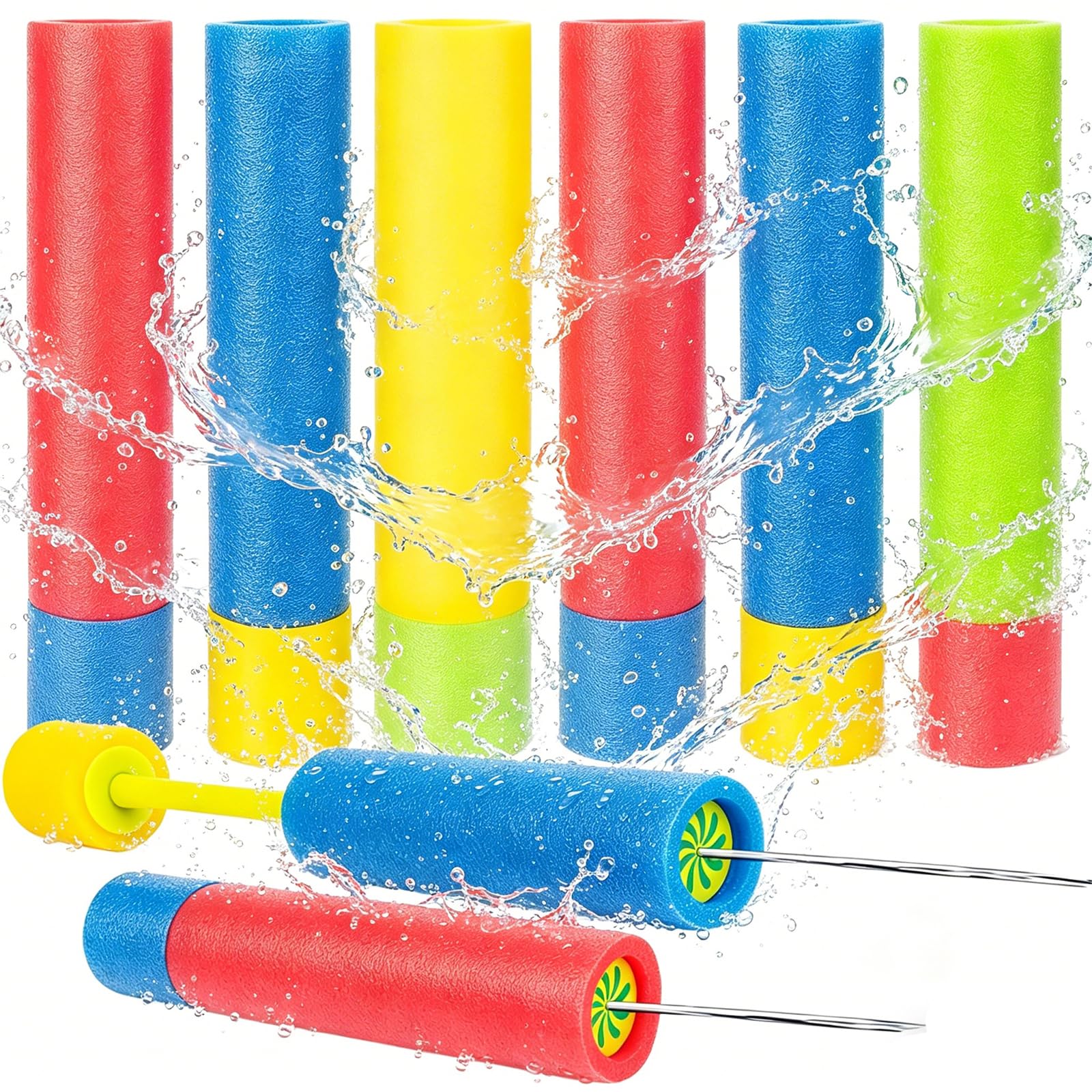 6 Pack Foam Water Guns 30cm, Water Pistols for Kids and Adults, Push Pull Water Blasters, Foam Water Squirters for Pool Beach Garden Summer Water Fight Toys
