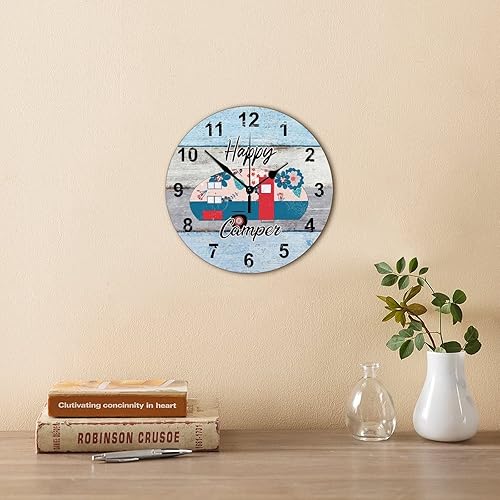 Miniatura 4 de Reloj de pared vintage para campamento, vida feliz, campistas, aventura forestal, reloj de madera rústica, sin tictac, silencioso, funciona con