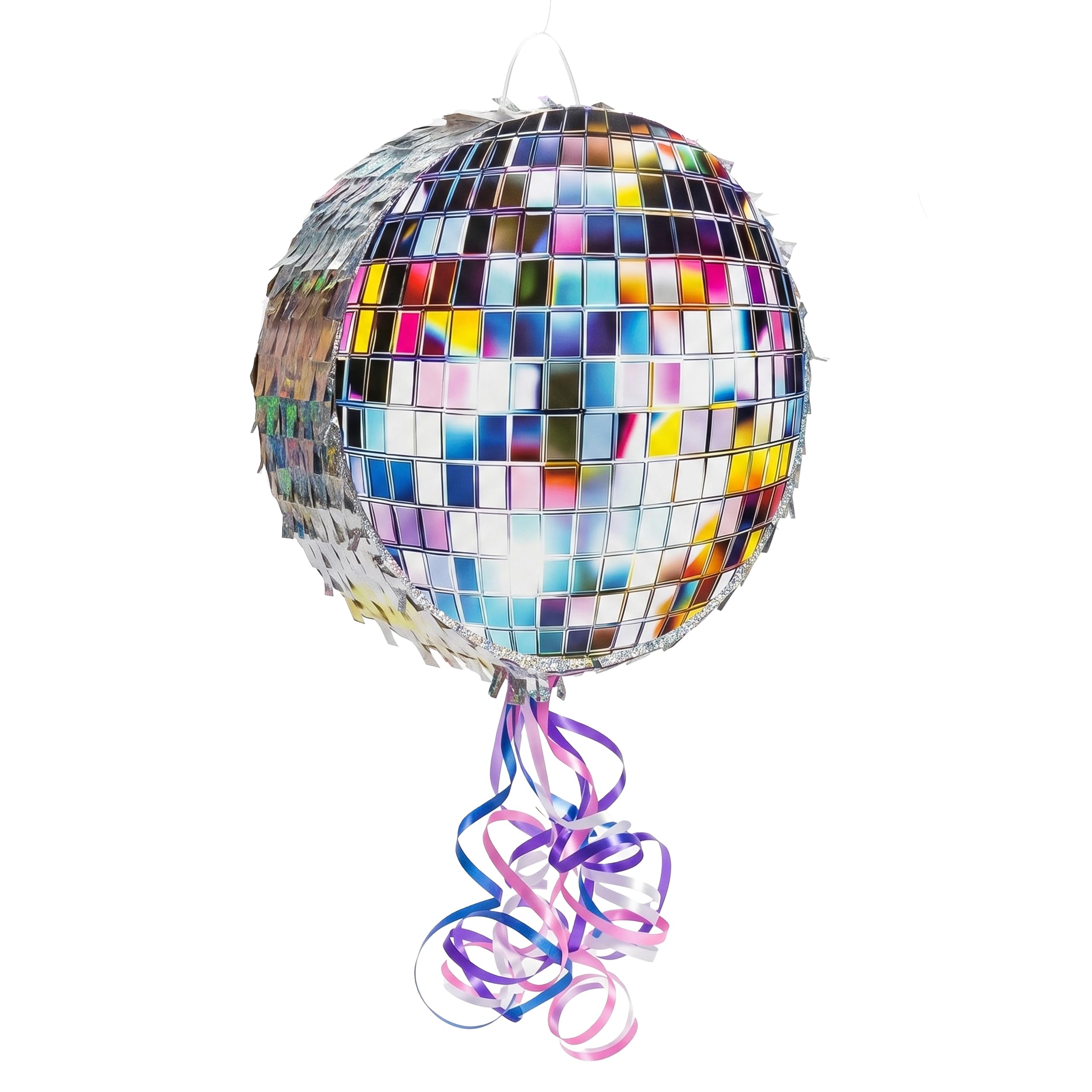 Relaxdays Pinata Diskokugel, mit Stab & Maske, Partypinata Kinder, Geburtstagspinata, zum Befüllen, DxT: 30x8 cm, Silber