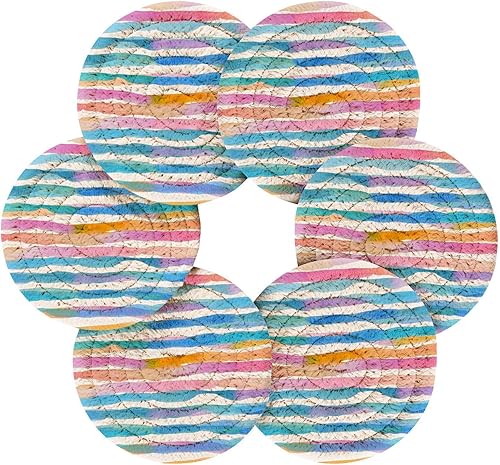 Miniatura 2 de Casters Set with Holder 6 Pack Coasters for Drinks Aesthetic Coasters for Desk Posavasos para Mesa Watercolor Blue Pink