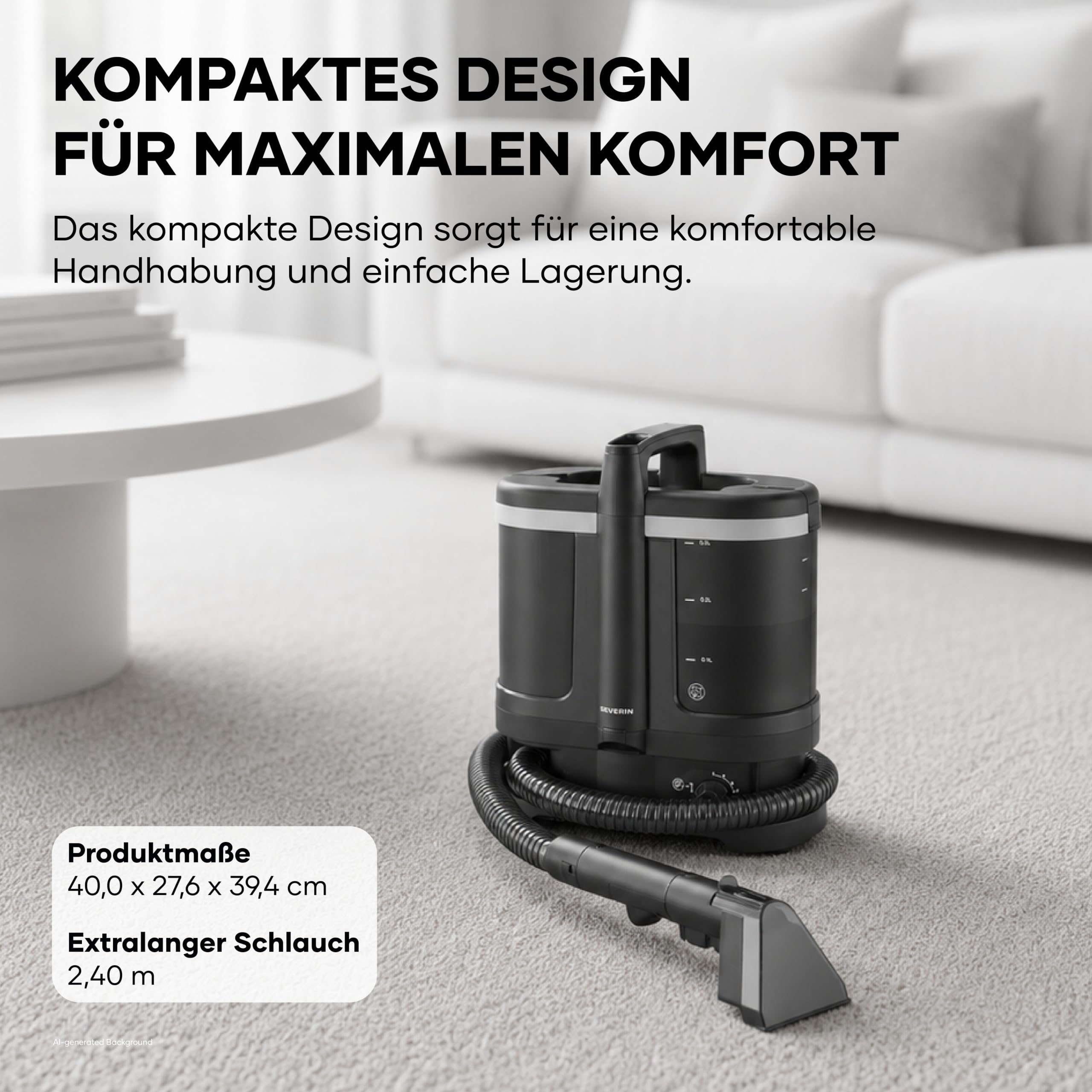 Severin Polsterreiniger, für Teppich, Polster, Autositze & Sofa, 2-Tank-Nasssauger, Waschsauger, Teppich-Reiniger, Frischwassertank: 1,25L, S-Power, 450W, anthrazit, schwarz, SC 7188