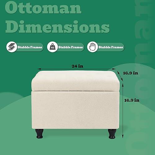 Miniatura 2 de Otomana de almacenamiento de poliuretano de 17.5 pulgadas, reposapiés cuadrado con asiento acolchado de espuma, color marrón