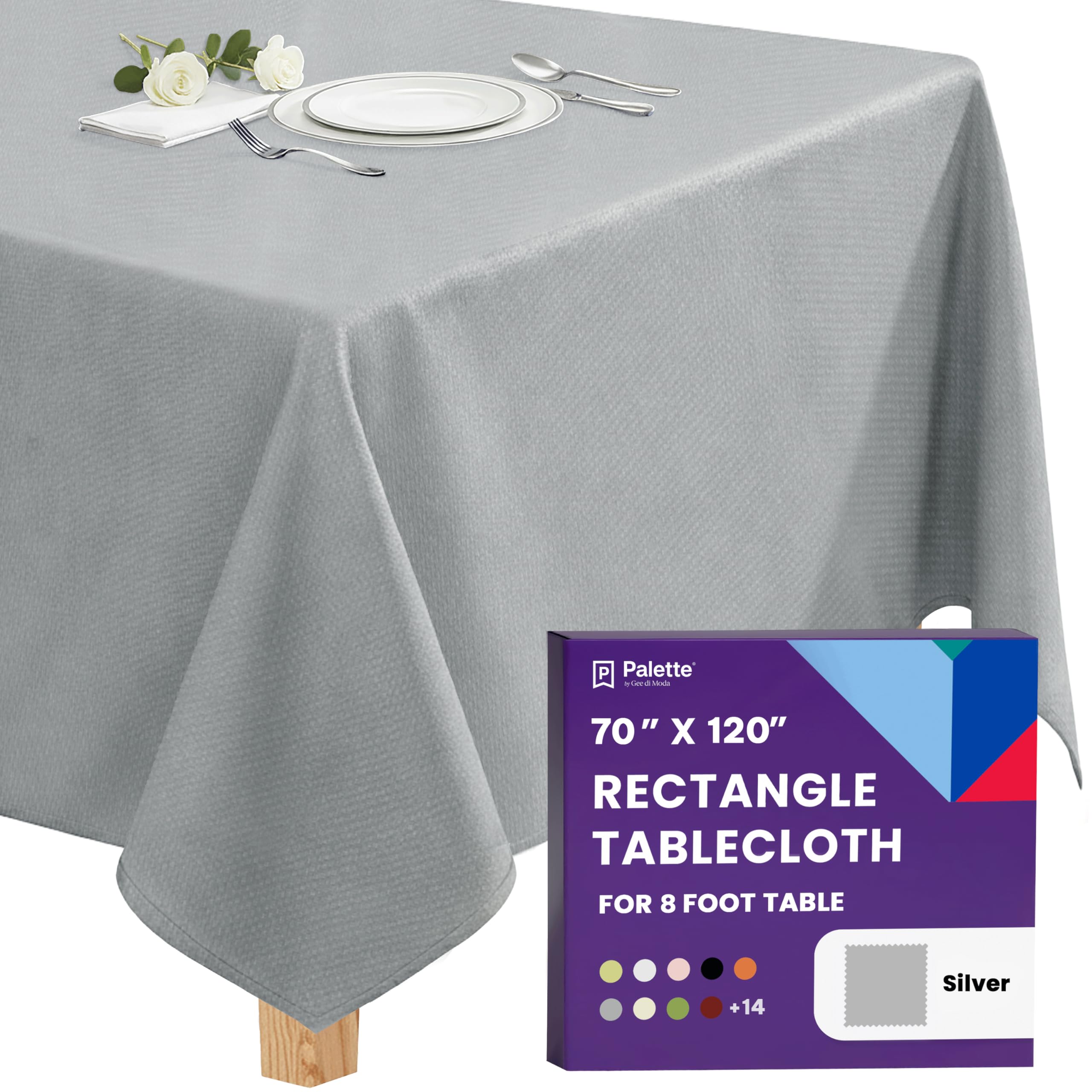 Gee Di Moda Rectangle Tablecloth - 70 x 120 Inch Silver Table Cloth for 6 or 8 Foot Rectangle Tables - Heavy Duty Washable Fabric - for Holiday Party, Dinner, Weddings, Baby Shower &amp; Events