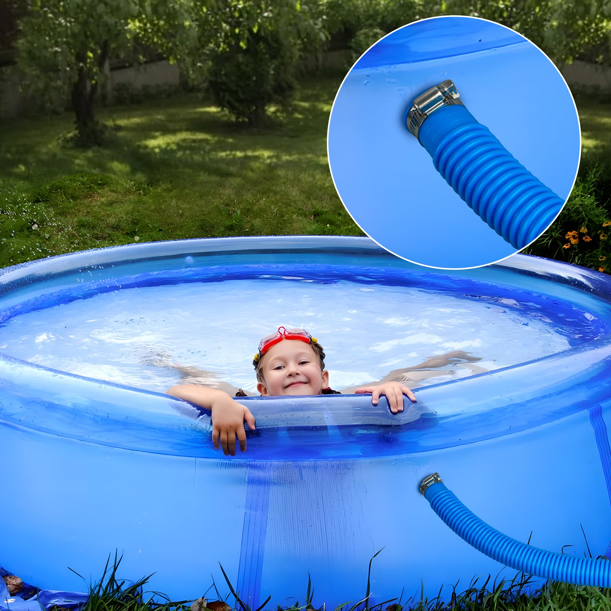 Confezione da 4 tubi flessibili per piscine fuori terra, 3,2 x 149,9 cm, ricambio per pompa per piscina, con 8 morsetti in metallo, per pompa filtrante per piscina