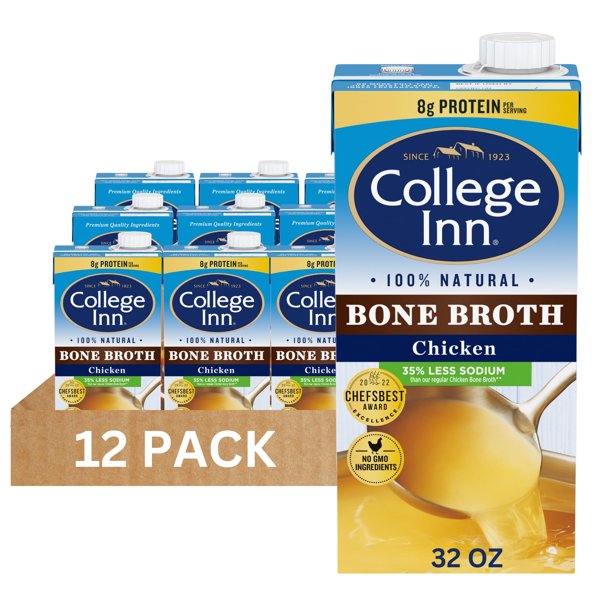 College Inn 100% Natural Reduced Sodium Chicken Bone Broth Carton, 32 Oz (Pack of 12)