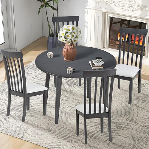 Miniatura 8 de COLAMY Mesa de cocina de madera de 35.8 pulgadas, mesa redonda plegable expandible para espacios pequeños, cocina pequeña, escritorio de comedor de