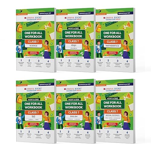 Oswaal NCERT &amp; CBSE One for All Workbook for Class 7 | Mathematics | Science | Social Science | English | Hindi | Sanskrit | Updated as Per NCF | MCQ's | VSA | SA | LA | Set of 6 Books | For Latest Exam