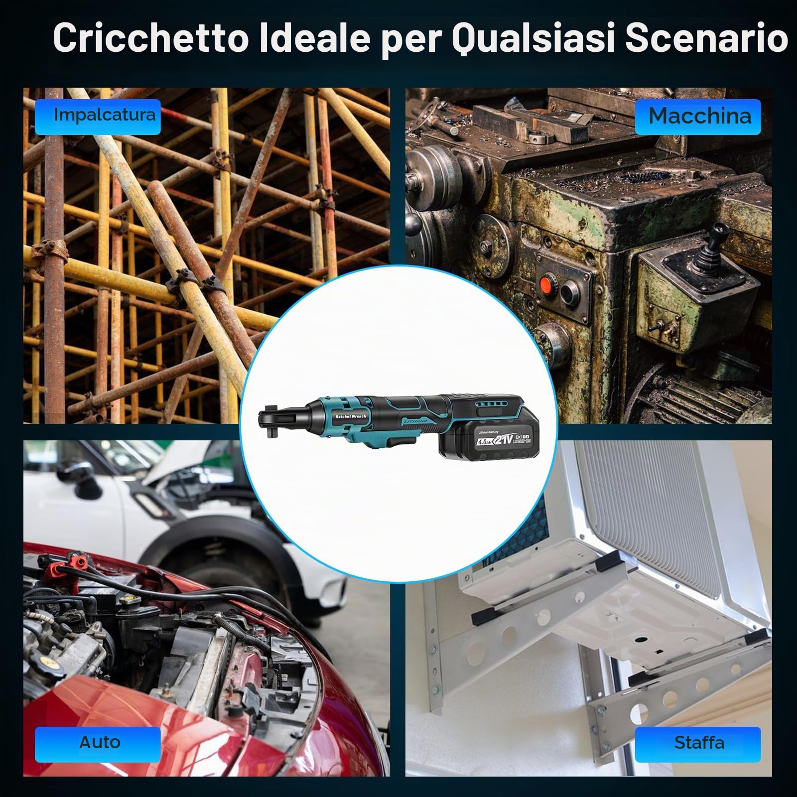 Yofuly Chiave a Cricchetto Compatibile con Batterie Makita 18V, 2 * 4000mAh Batterie Avvitatore Elettrico Set di Chiavi da 3/8" 60 N.m, 320 giri/min per Riparazioni Domestiche e Officina