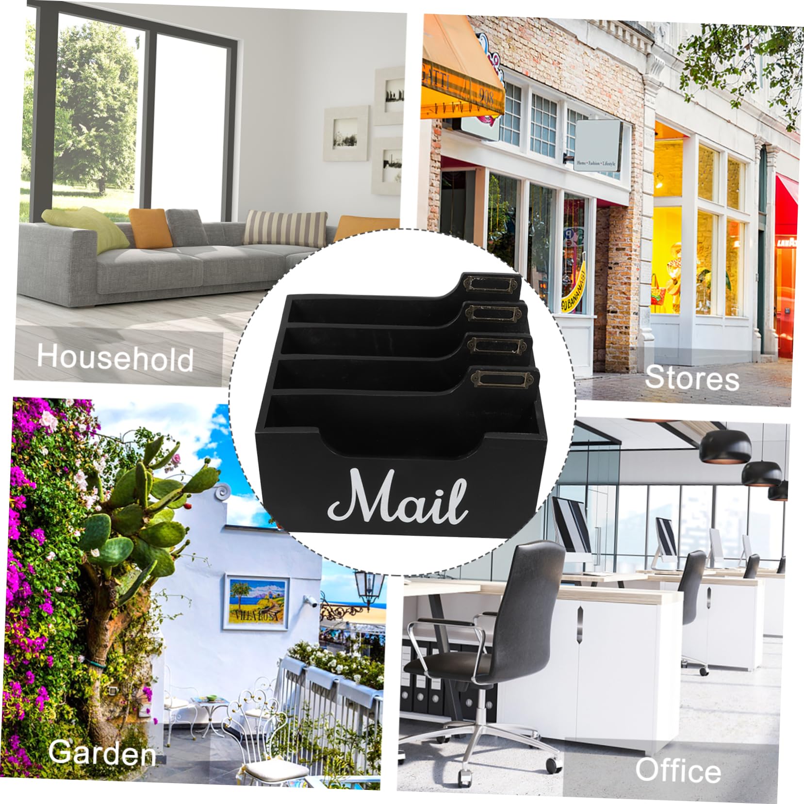 Organizzatore Posta da Scrivania in Legno Nero con Scomparti | Superficie Liscia, Facile da Pulire, Stile Rustico Farmhouse, per Ufficio e Casa