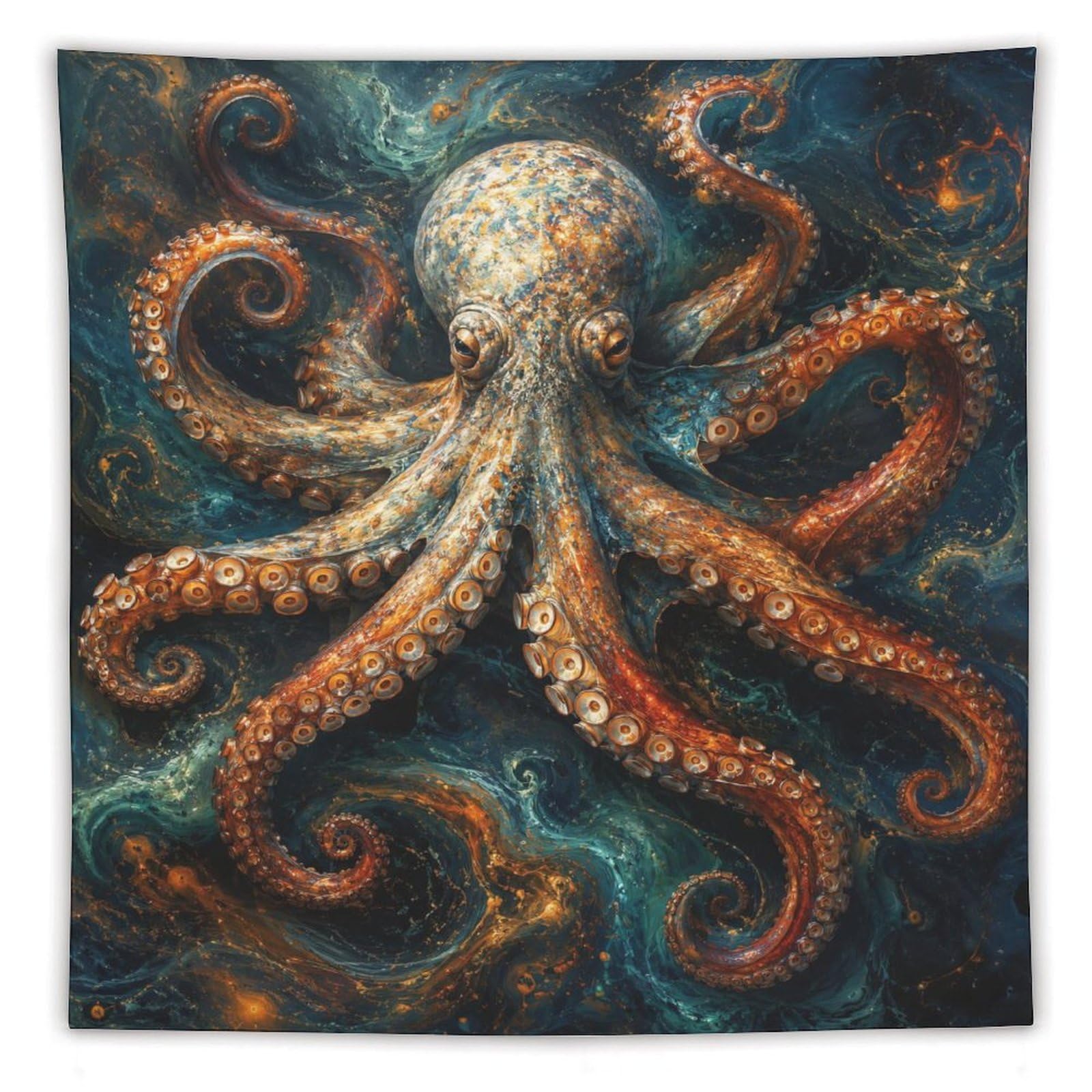 W7C8U2X3 Deep Sea Octopus Wall Tapestry, Detailed Illustration, Entryway